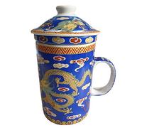 Porcelain Chinese Tea Mug with Infuser and Lid - Coloured Dragon Pattern