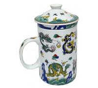 Porcelain Chinese Tea Mug with Infuser and Lid - Eight Dragons Pattern
