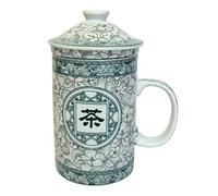 Porcelain Chinese Tea Mug with Infuser and Lid - Jasmine Blossom Pattern