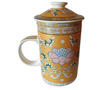 Porcelain Chinese Tea Mug with Infuser and Lid - Lotus Flower Pattern
