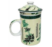 Porcelain Chinese Tea Mug with Infuser and Lid - Poetry Characters Pattern