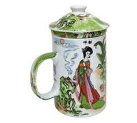 Porcelain Chinese Tea Mug with Infuser and Lid - Two Ladies Pattern