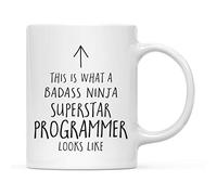 Porcelain Coffee Mug Tea This is What A Badass Ninja Superstar Programmer Looks Like Funny Coffee Cup Modern Tea Cups for Friends Everyday Women