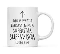 Porcelain Coffee Mug Tea This is What A Badass Ninja Superstar Supervisor Looks Like Novelty Stoneware Coffee Mug Humous Hot Drink Cup for Anniversary Office Home