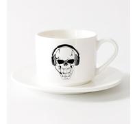 Porcelain Coffee Mugs Sea Bandit Pirate Skull Bones Nautical （6oz/175ml） Perfect for Kitchens, Restaurants & Cafes, Great Gift Idea，Sets Tea Cup with Saucers (White)