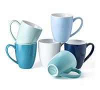 Porcelain Coffee Mugs Set of 6, 13 Ounce Coffee Cups with Handle, Ceramic Tea Mugs for Latte, Hot Tea, Cappuccino, Mocha, Cocoa, Blue Assorted Colors Mug Gift Set, Dishwasher and Microwave Safe