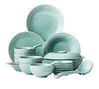 Porcelain Combination SetsFine Dinnerware Set,Porcelain Dinnerware Set, Ceramic Plates and Bowls Sets, Creativity Vintage Lounge Round Reactive Glaze Stoneware Dishes Set Dinner Pl