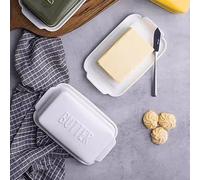 Porcelain Covered Butter Dish with Lid for Countertop Butter Holder Container for One Stick of Butter. Textured Tray Butter Keeper for Non Slip Storage-White Small