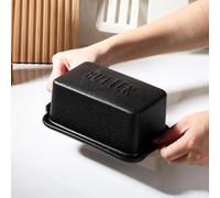 Porcelain Covered Butter Dish with Lid for Countertop Butter Holder Container for One Stick of Butter. Textured Tray Butter Keeper for Non Slip Storage-Black Big