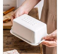 Porcelain Covered Butter Dish with Lid for Countertop Butter Holder Container for One Stick of Butter. Textured Tray Butter Keeper for Non Slip Storage-Porcelain,White