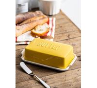 Porcelain Covered Butter Dish with Lid for Countertop Butter Holder Container for One Stick of Butter. Textured Tray Butter Keeper for Non Slip Storage-Yellow Small