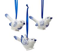 Porcelain Delft Blue Bird Ornaments (set Of 3)