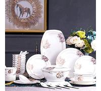 Porcelain Dinnerware Set, Line Drawing Petal Decoration Bone China Tableware Set,Dishes/Plate,Ceramic Dinner,Fine China Dinnerware,Dishwasher & Microwave Safe,2Pcs Plates,B60 Pieces Serve 10 People