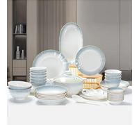 Porcelain Dinnerware Set ，Luxury Underglaze Color Ceramic Kitchen Set Household Complete Tableware with Bowls Dishes Pots Spoons Chopsticks Porcelain Dinnerware Set for Housewarming Gift