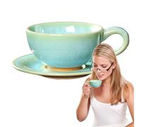 Porcelain Drinkware Kit - Espresso Mug Pair, Kiln Changing Process with Pattern, Handcrafted Tea Vessel for Family, Reactive Glaze Pottery, Traditional Tableware Accessory Lounge Dining Room