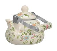 Porcelain Enameled Teakettle, Vintage Floral Design, Cool Handle, Non-Whistling for Tea & Coffee Brewing, Perfect for Kitchen Use and Home Decor, 1.5L