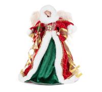 Porcelain/fabric angel tree topper red/green 31cm