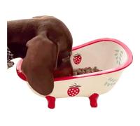 Porcelain Food Bowl for Long Ear Dog - Ceramic Small Dog Bowls Narrow Sides Ergonomic Personalized for Pointed Mouth Spaniel Kingcharles Beagle Basset Hound Dachshund Poodle (Strawberry)