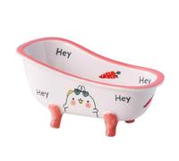 Porcelain Food Bowl for Long Ear Dog - Ceramic Small Dog Bowls Narrow Sides Ergonomic Personalized for Pointed Mouth Spaniel Kingcharles Beagle Basset Hound Dachshund Poodle (Strawberry)