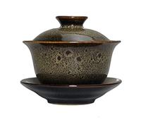 Porcelain Gaiwan 5.6oz，Ceramic Tea Cup Kiln Glazed Cups Lid Saucer Brown