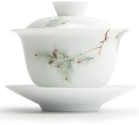 Porcelain Gaiwan, Gaiwan Teacup, 125Ml Pine Tree Patterned Covered Bowl Tea Cup Hand Painted Porcelain Covered Bowl Tea Set Bowl Plate