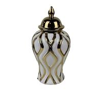 Porcelain Ginger Jar, Temple Jar Porcelain Decor Jar Flower Vase Ginger Jar with Lid for Party Living Room Home Decorative, S White and Gold