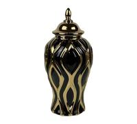 Porcelain Ginger Jar, Temple Jar Porcelain Decor Jar Flower Vase Ginger Jar with Lid for Party Living Room Home Decorative, M Black and Gold