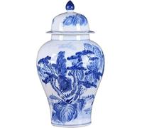 Porcelain Ginger Jar with Lid, Large Ceramic Vase with Landscape Painting, Decorative Temple Jar for Home Centerpiece and Storage