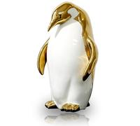 Porcelain Golden Penguin Statue Ceramic Table Sculpture, Gold Antarctic Goose Standing Figures Animal Figurines Home Décor, Desktop Art Ornament for Living Room Book Shelves TV Bar (Gold-downward)
