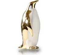 Porcelain Golden Penguin Statue Ceramic Table Sculpture, Gold Antarctic Goose Standing Figures Animal Figurines Home Décor, Desktop Art Ornament for Living Room Book Shelves TV Bar (Gold-downward)