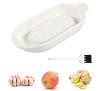 Porcelain Grater Plate, Ceramic Grater Plate, Garlic Grater with Cleaning Brush, for Ginger, Garlic, Spices, Carrots, Baby Food, Spices (White)