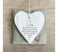 Porcelain Heart Memorial Hanging Decoration, White, Sentimental Quote with Bear Design