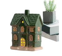 Porcelain Holiday Cottages - Illuminated Table Accent for Festive Styling, Shimmering Tiny Town Theme, Cheerful Focal Display, Winter Arrangement for Interior, Fireplace, Celebration