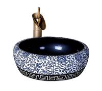 Porcelain Kitchen Sink, Blue and White Overmount Vanity Basin, 16.5'' x Round, Accessories Set Included