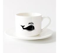 Porcelain Latte Tea Cup Big Blue Whale Cartoons Sea Animals （6oz/175ml） Perfect for Kitchens, Restaurants & Cafes, Great Gift Idea，Sets Tea Cup with Saucers (White)