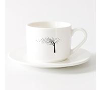 Porcelain Latte Tea Cup Gothic Style Tree Natural Leaves （6oz/175ml） Perfect for Kitchens, Restaurants & Cafes, Great Gift Idea，Sets Tea Cup with Saucers (White)