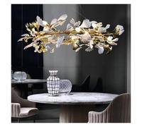 Porcelain Leaves Chandelier Living Room Hotel Iron Art Decor Nordic Long Lighting Fixtures E14 Golden Hanging Lamp