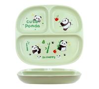 Porcelain Lunch Plate, Plate with Dividers, Square Divided Plate Porcelain, Divided Plate, Ceramic Divided Plate for Adults, Children, Picnic, Dinner (Panda, Green)