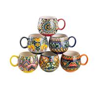 Porcelain Mug Set, Ceramic Cappuccino Cups - 20oz, Crockery Cup Mug for 6 People, Coffee Mug Set - Bohemian Style