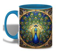 Porcelain Mug Stained Glass Peacock Blue Green Gold Coffee Cups | Anniversary Celebration 330ML Ceramic Mug Modern Porcelain Mugs for Office Milk Birthdays