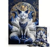 Porcelain Nine Tailed Fox Jigsaw Puzzles for Teenagers 1000 Pieces Wise Think Toy Leisure Fun Clear Cut Wall Art Decor (38x52cm)