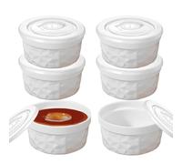 Porcelain Ramekins with Lids 8oz Ceramic Souffle Dishes Ramekins Oven Proof 10cm Ceramic Dip Bowl 240ml Baking Bowl Creme Brulee Dish for Cakes Pudding Ice Cream Egg Mould Muffin Cases White 6Pcs