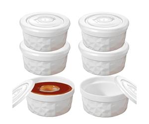 Porcelain Ramekins with Lids 8oz Ceramic Souffle Dishes Ramekins Oven Proof 10cm Ceramic Dip Bowl 240ml Baking Bowl Creme Brulee Dish for Cakes Pudding Ice Cream Egg Mould Muffin Cases White 6Pcs
