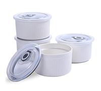 Porcelain Ramekins with Lids Oven Safe Set of 4, 400ml Ceramic Baking Dishes, Ideal for Crème Brûlée, Individual Desserts & British Puddings, Air Fryer & Dishwasher Safe, (White)