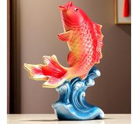 Porcelain Red Fish Wave Figurine Koi Carp Statues Table Sculpture, Ceramic Sea Animal Home Decor, Art Figure Desktop Kitchen Decorations, Ocean Floor Ornaments for Living Room Party (Gold),
