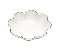 Porcelain Serving Dish,Ceramics Flower Relish Tray with Metallic Rim,Serving Bowls for Wedding,Party Perfect for Small Cereal, Pasta, Salad, Candy and Snacks White 6.6 inch, Gold,White (Small)