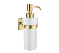 Porcelain Soap Dispenser with Polished Brass Holder Wall Mount Smedbo UK Gold One Size