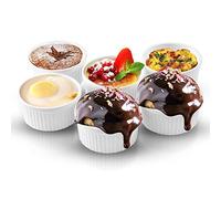 Porcelain Souffle Dishes,Ceramic Baking Ramekin Set Oven Safe Porcelain Bakeware Serving for Sauces Dipping,Onion Soup,Lava Cake,Flan,Creme Brulee,Pudding, 6 pack White 100 ml