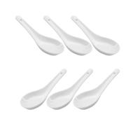 Porcelain Soup Spoons,6 pcs Ceramic Chinese Soup Spoons,Chinese Won Ton Spoons Home Kitchen Restaurant White for Rice Bowls,Ramen,Appetizers,Dim-Sum Spoons (White)
