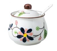 Porcelain Sugar Bowls with Lids and Spoons,Ceramic Spice Jars for Kitchen, Seasoning Containers for Salt, Pepper, Sugar, or Condiments (LH)